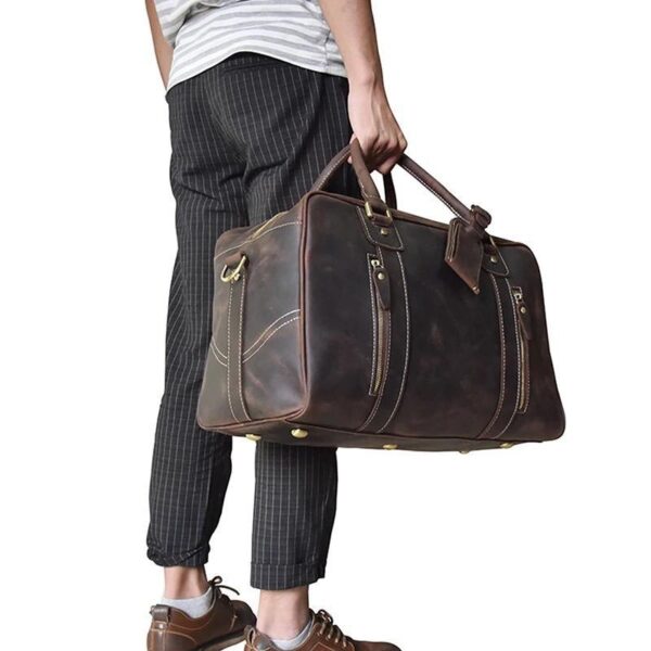Premium Crazy Horse Leather Duffle Bag – Vintage Travel & Weekender Bag