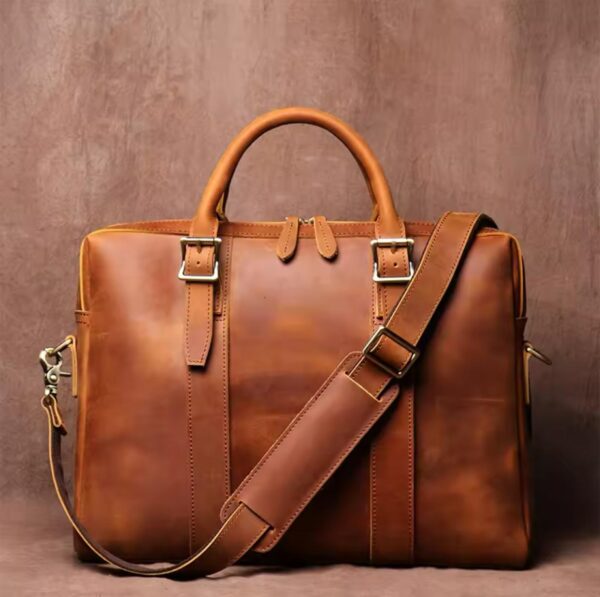 Full-Grain Crazy Horse Leather Messenger Bag – Vintage Crossbody Satchel for Men & Women