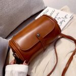 Women's Full Grain Leather Small Round Duffle Bag – Stylish & Durable